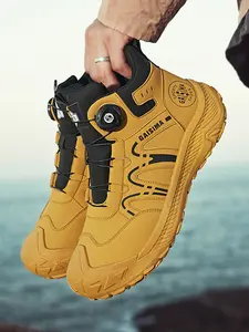 Men Rotary Buckle High Top Casual Hiking Boots Waterproof Non Slip Outdoor Trekking Shoes Wear Resistant Mountain Climbing Sneakers