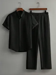 Men's Summer Casual Versatile Short Sleeve Long Pants Set, Comfortable & Stylish for Daily Wear, Perfect for Warm Weather
