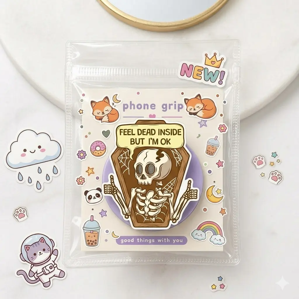 High Functioning Introvert Phone Grip – Skull PopSocket, Unique Acrylic Holder for Phones