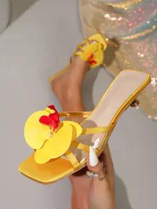 Rhinestone Low Heel Sandals, Elegant Satin Square Toe Women Shoes, Perfect for Dating and Parties, Fashionable PU Material