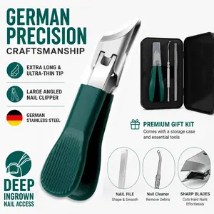 Eagle Beak Angled Head Nail Clippers Set of 3, Premium Upgraded Stainless Steel Nail Cutters with Extra Wide Jaw Opening & Anti-Splash Design, Labor-Saving Long Handle Clippers for Thick Hard Nails & Ingrown Toenails, Manicure Pedicure Tools for Men Women