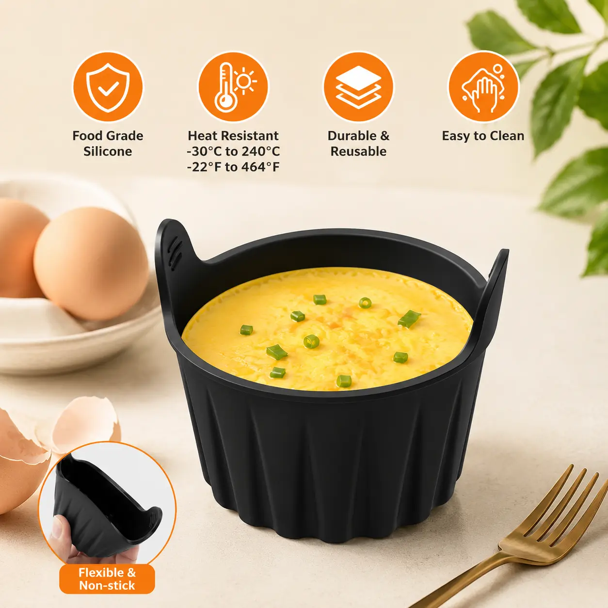 1 Count Air Fryer Silicone Baking Cup, Food Grade Heat Resistant Bakeware for Home Kitchen Steaming Egg and Small Food Baking