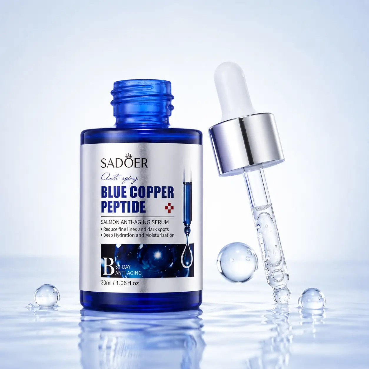 GHK-Cu Peptide Copper Peptides Serum for Face, Lightweight Facial Essence with Hyaluronic Acid,  Glass Skin Hydration, Barrier Care, Smooth Texture Look, Non-Sticky Dropper Serum for Dry Dull Combination Skin, Clean Feel, Everyday AM PM Skincare