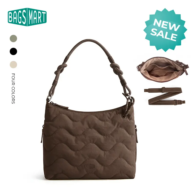 BAGSMART TRINI Women's Quilted Shoulder Hobo Bag - 2-Way Carry, Wave Quilted Design, Hidden Zip Pockets, Charm Hole Detail, Fits 11" iPad, Lightweight for Work & Travel