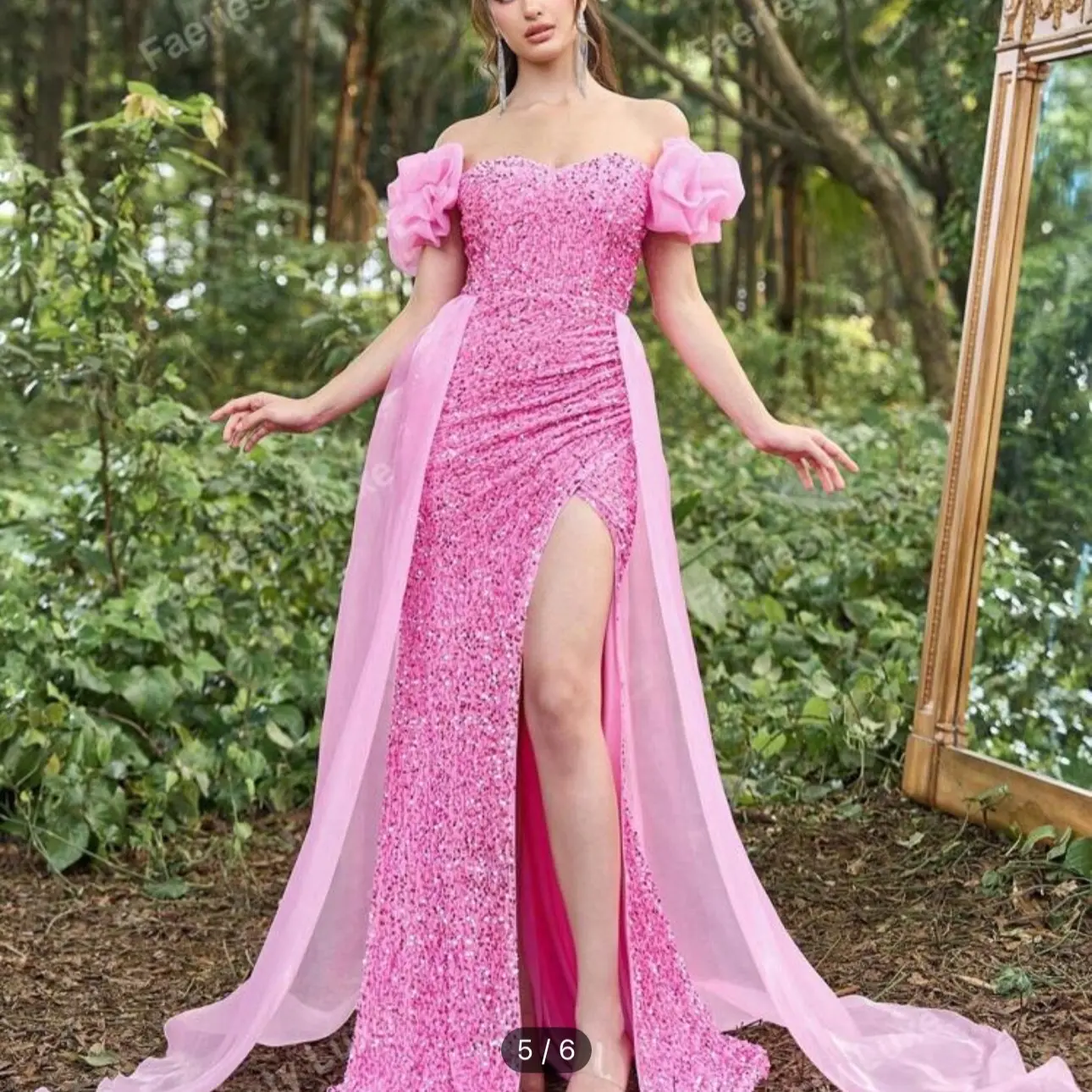 Off Shoulder Mesh Overlay Mermaid Hem Sequin Pastel Dress Summer - TikTok  Shop