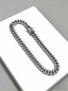 Iced Out Cuban Link Chain, S925 Silver with Cubic Zirconia, Versatile Streetwear Jewelry