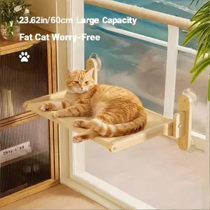 Foldable Solid Wood Cat Window Perch | Heavy Duty Suction Cup Hammock | Space Saving & Breathable Mesh | For Large Cats