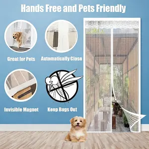 Magnetic Mosquito Screen Door, Lace Design & Storage Strap, Easy Install, Pet Friendly, Ventilation, Living Room, Balcony, Porch Use