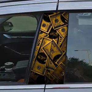 Money Pattern Car Window Sticker, Self Adhesive Car B-pillar Sticker, Waterproof & Scratch Resistant Car Decal, Universal Car Exterior Decoration Accessories