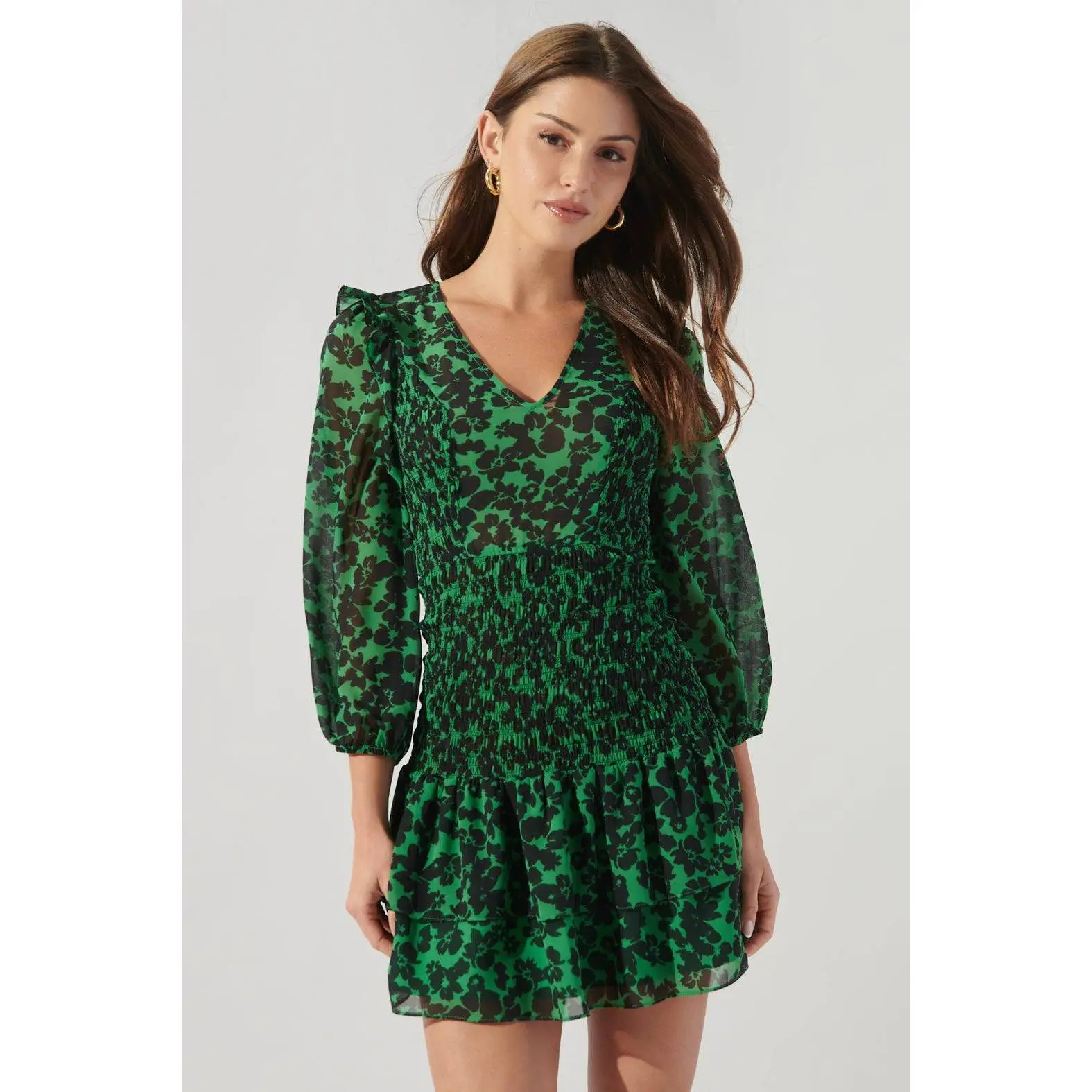 Shego Floral Smocked Drop Waist Mini Dress