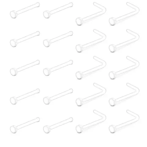 Unisex Transparent Nose Ring, Nose Hoop, 20pcs/set L-shaped Straight Nose Ring, Nose Studs, Nose Ring Holder, Nose Ring Kit, Nose Piercing Kit, Fashion Accessorie, Body Jewelry for Men and Women