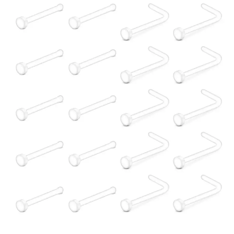 Unisex Transparent Nose Ring, Nose Hoop, 20pcs/set L-shaped Straight Nose Ring, Nose Studs, Nose Ring Holder, Nose Ring Kit, Nose Piercing Kit, Fashion Accessorie, Body Jewelry for Men and Women