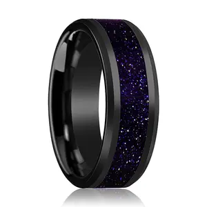MELO | Black Ceramic Ring, Purple Goldstone Inlay