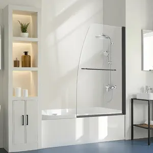 VEVOR Frameless Bathtub Shower Door, 34 in. W x 55 in. H, Half Shower Door for Bathtub, 180 °   Rotatable Tempered Glass Door, Half Shower Door with 1/4 in Tempered Glass Bathroom Shower Screen, Black