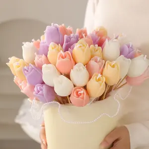 Tulip Rose Scented Candle, Soy Wax Flowers with Ribbon & Bamboo Stick, Multiple Colors & Fragrances, Wedding Souvenir & Party Favor