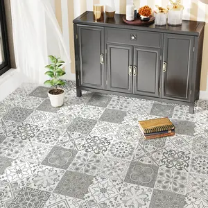 12pcs Vintage Pattern Floor Stickers, Self-Adhesive Peel & Stick, for Entrance Hall Living Room Study Leisure Area Decoration