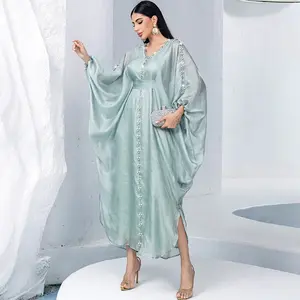 2025 New Season Commuting Batwing Dress in Silk Knit with Beads and Zircons - Muslim Elegant Long Dress