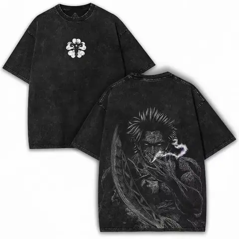 Men's Black Clover Yami Sukehiro Printed Round Neck T-Shirt, Casual Distressed Washed Cotton Festive Valentine Menswear, Short Sleeve Plus Size Streetwear Tee
