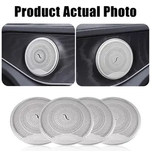 Car Door Stereo Speaker Audio Cover Trim Sticker for Mercedes Benz C-Class/W205 & GLC-Class/X205 & E-Class 2015-2023 3D Printed 304 Stainless Steel Material Car Accessories
