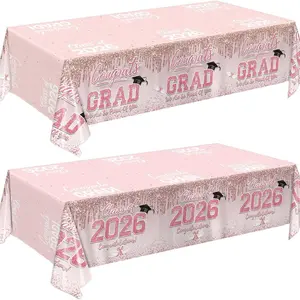 2D Flat Party Tablecloth 1pc, Rose Gold Graduation Decoration, Polyester Tablecloth, Ideal for Graduation Party Decorations