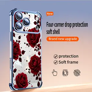 Red Rose Pattern phone case, Four-corner shockproof, transparent electroplated protective case, suitable for iPhone 17, 16 Pro Max, 15 Plus, 14, and 13 Protection