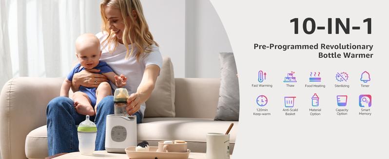 GROWNSY Bottle Warmer,  Baby Botle Warmer Fast for Breastmilk & Formula, Accurate Temperature Control, Milk Warmer for All Bottles with Thaw, Sterilizing, Keep Warm, Heat Food，Mom's Best Choice