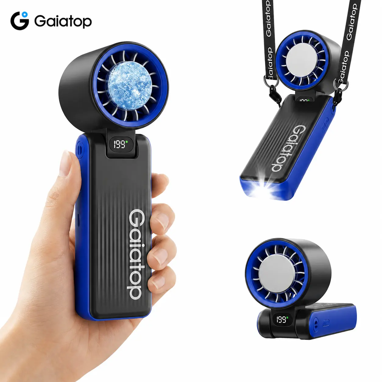 [6000mAh | 1-199 Speed] GAIATOP A232 Handheld Turbo Fan with Ice Cooler, Portable Personal Fan with LED Light, USB Rechargeable Travel Essentials for Camping & Outdoor Gift