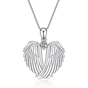 Angel Wings Necklace 925 Sterling Silver Guardian Angel Wings Pendant Necklace Birthstone Necklace for Women Girls Christmas Jewelry Gifts