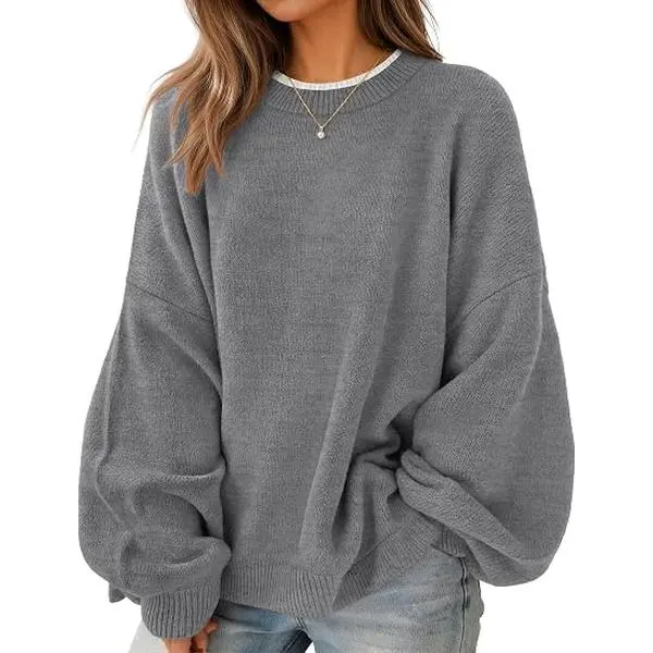 ZESICA Women's Fall Winter Sweaters Long Sleeve Oversized Pullover Tops | Casual Crewneck Side Slit Loose Sweater, Lantern Sleeve Contrast Color Jumpers, 2026 Trendy Layering Outfits Clothes
