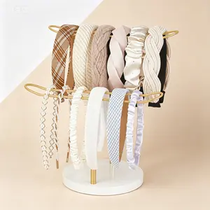 2-Tier Metal Headband Display Stand with Storage Organizer for Hair Hoops Ropes Bracelets Bangles, Gold Bedroom Dorm Decor Accessories for Girls Women
