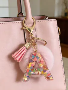 Colorful Resin Keychain with Heart Letter Design, Cute Ball Drop Glue Keyring for Bags & Keys, Unique Gift Idea for Friends & Family, Stylish Keychain, Trendy Cute Keychain