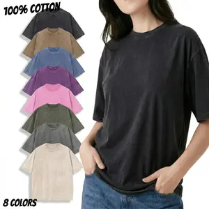 1/4 Pcs Womens Cotton Oversized T Shirts Casual Loose Acid Washed Tops Retro Streetwear Half Sleeve Solid Tees dirty
