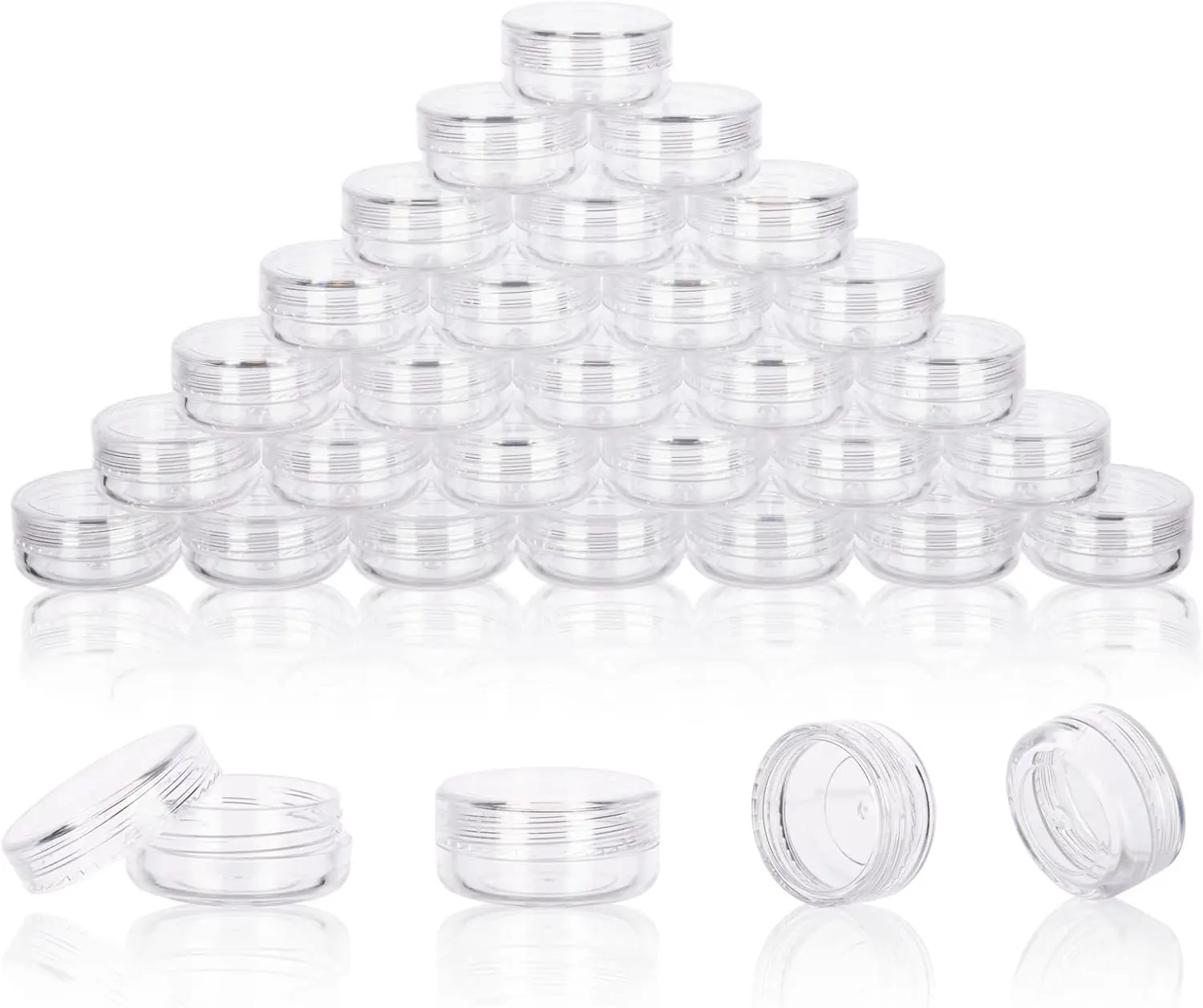 3 Gram Sample Containers with Lids, 50 Count Clear Sample Jars, Empty Lip Balm Containers, Mini Cosmetic Containers with Lids, Makeup Travel Containers with Labels, Mini Disposable Spatulas