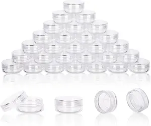3 Gram Sample Containers with Lids, 50 Count Clear Sample Jars, Empty Lip Balm Containers, Mini Cosmetic Containers with Lids, Makeup Travel Containers with Labels, Mini Disposable Spatulas