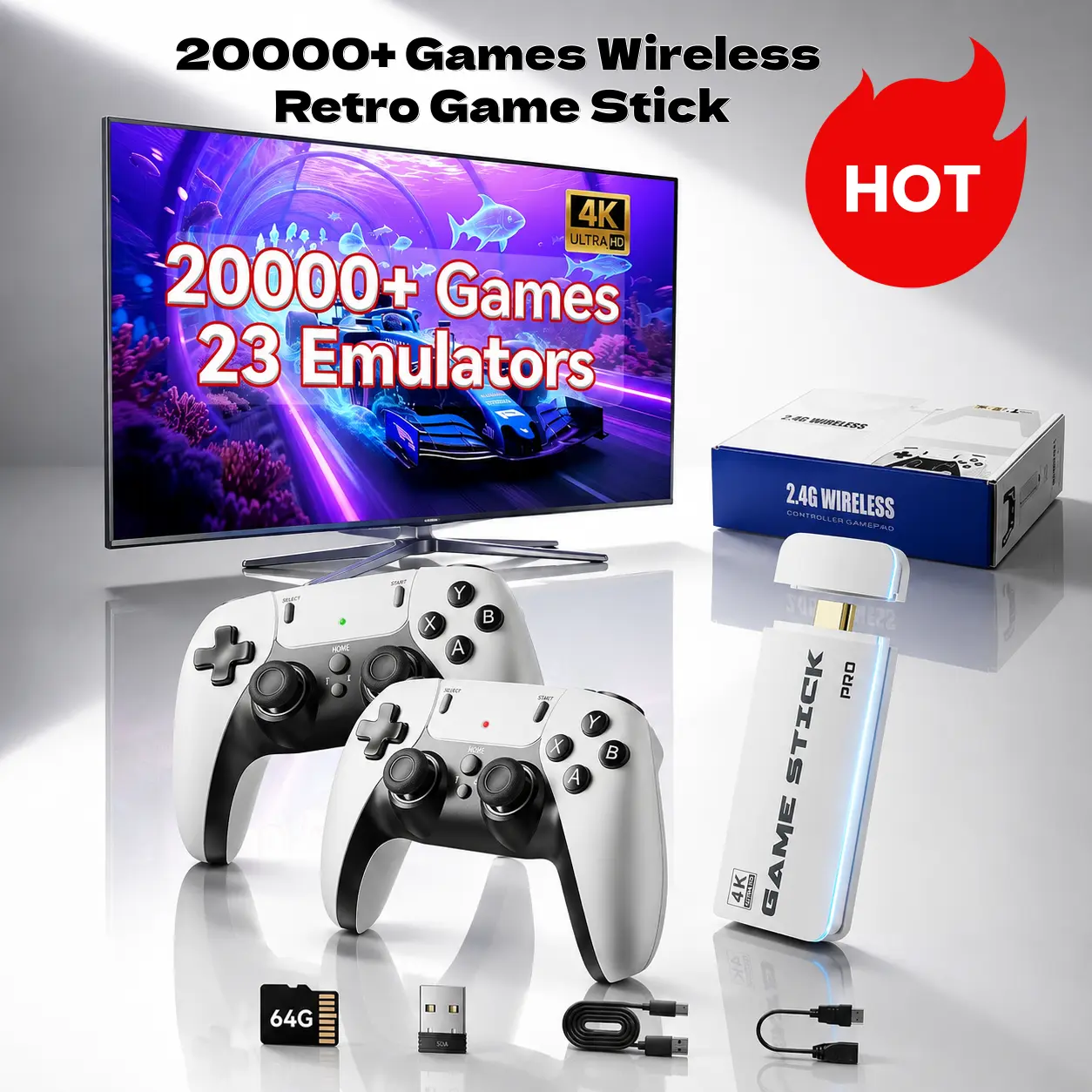 ZORP 2026 Retro Mass Games Console - 64GB SD Card, 19 Emulators, 2 Wireless Controllers, HD Output, Built-in Games, Portable Tech Gadget (No PS2/N64) - BlackFriday,Halloween Christmas New Year Gift