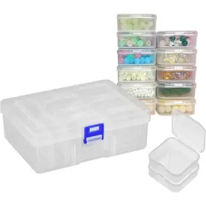15pcs Small Bead Organizer Box with Hinged Lids, 2.2x2.2x0.79 Inch Clear Plastic Storage Containers for Diamond Painting Art, Craft, Nails, Screw & Mini Parts