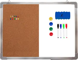 Combination Whiteboard Bulletin Board Set - 24 x 18 in Dry Erase/Cork Board with 1  Dry Eraser, 4 Markers, 4  and 10 Thumb Tacks - Combo Tack Board White Board for  Office Desk