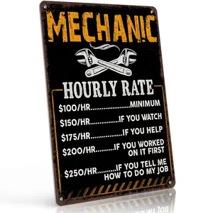 Mechanic Hourly Rate Funny 12x8 Inch Aluminum Metal Sign - Sarcastic Mechanic Wall Decor for Garage, Workshop, Auto Repair Shop, Man Cave - Retro Tin Sign Gift for Mechanics, DIY Enthusiasts and Car Lovers