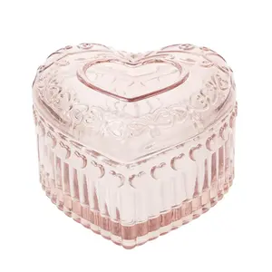 Vintage Glass Box - Heart Shaped Display For Storage Ring Earring Trinket  Pink Cute Room Decor Girl U2-grb003-pink