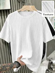 Unisex Ribbed Knit T-Shirt, Soft Texture Design, Minimalist Casual Style, Loose Fit, Versatile Solid Color, Summer Leisure Wear
