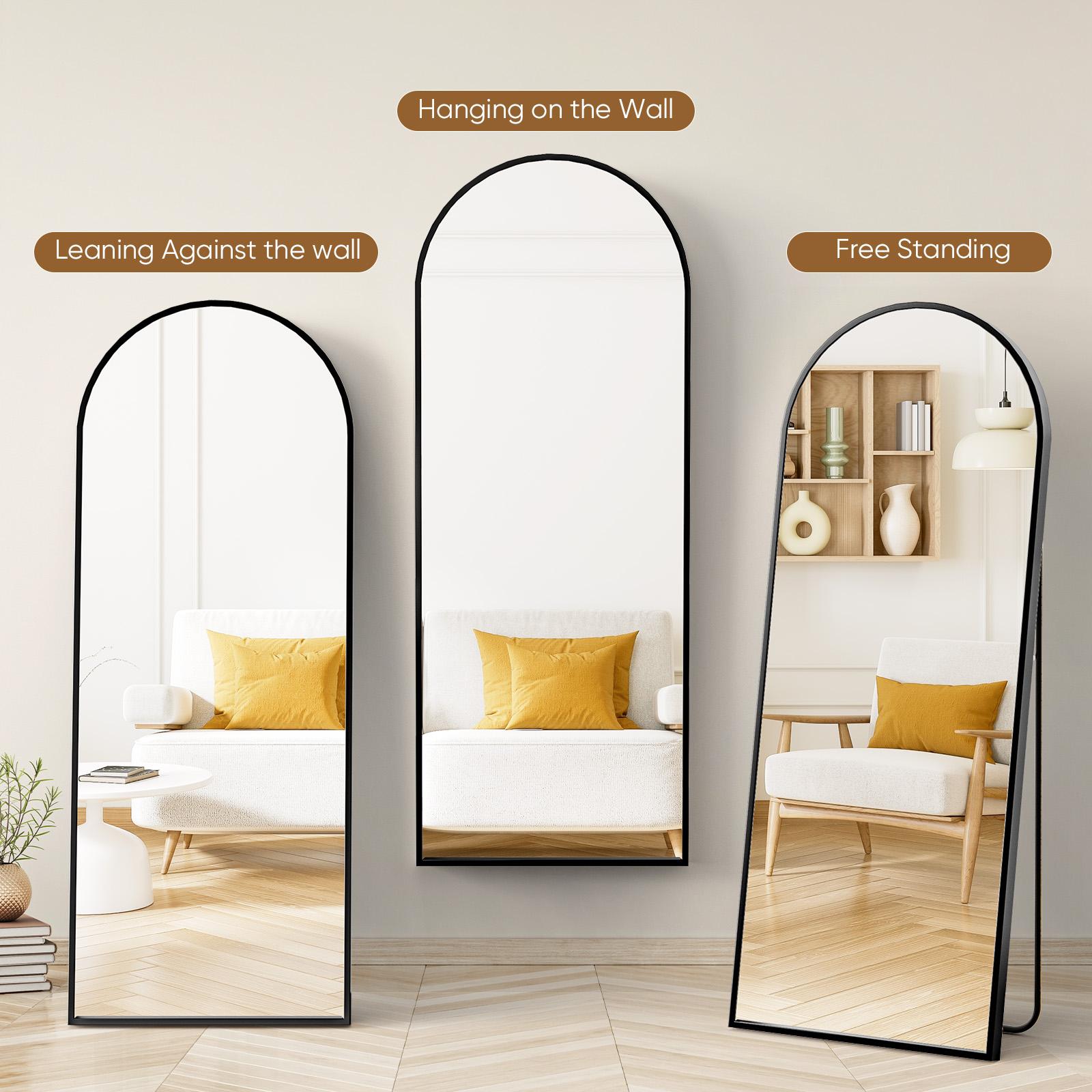 71"x26" Full Length Mirror Extra LargeMirror Full Length 71"x26" Full Body Floor Mirror with Stand, Shatterproof Glass, Aluminum Alloy Frame, Free Standing Wall Mounted or Leaning Arched Mirrors for Bedroom Living Room Entryway