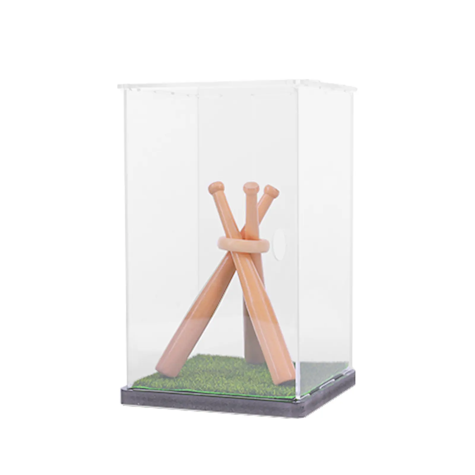 Baseball Display Case with Wood Stand Game Ball Holder Clear Acrylic Collectibles Box for Baseball Lover Gifts