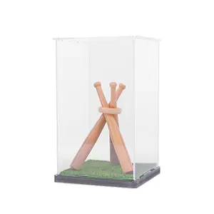 Baseball Display Case with Wood Stand Game Ball Holder Clear Acrylic Collectibles Box for Baseball Lover Gifts