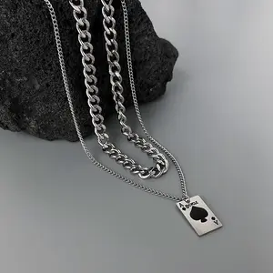 Poker double necklace Spade A Cuban chain clavicle chain unisex
