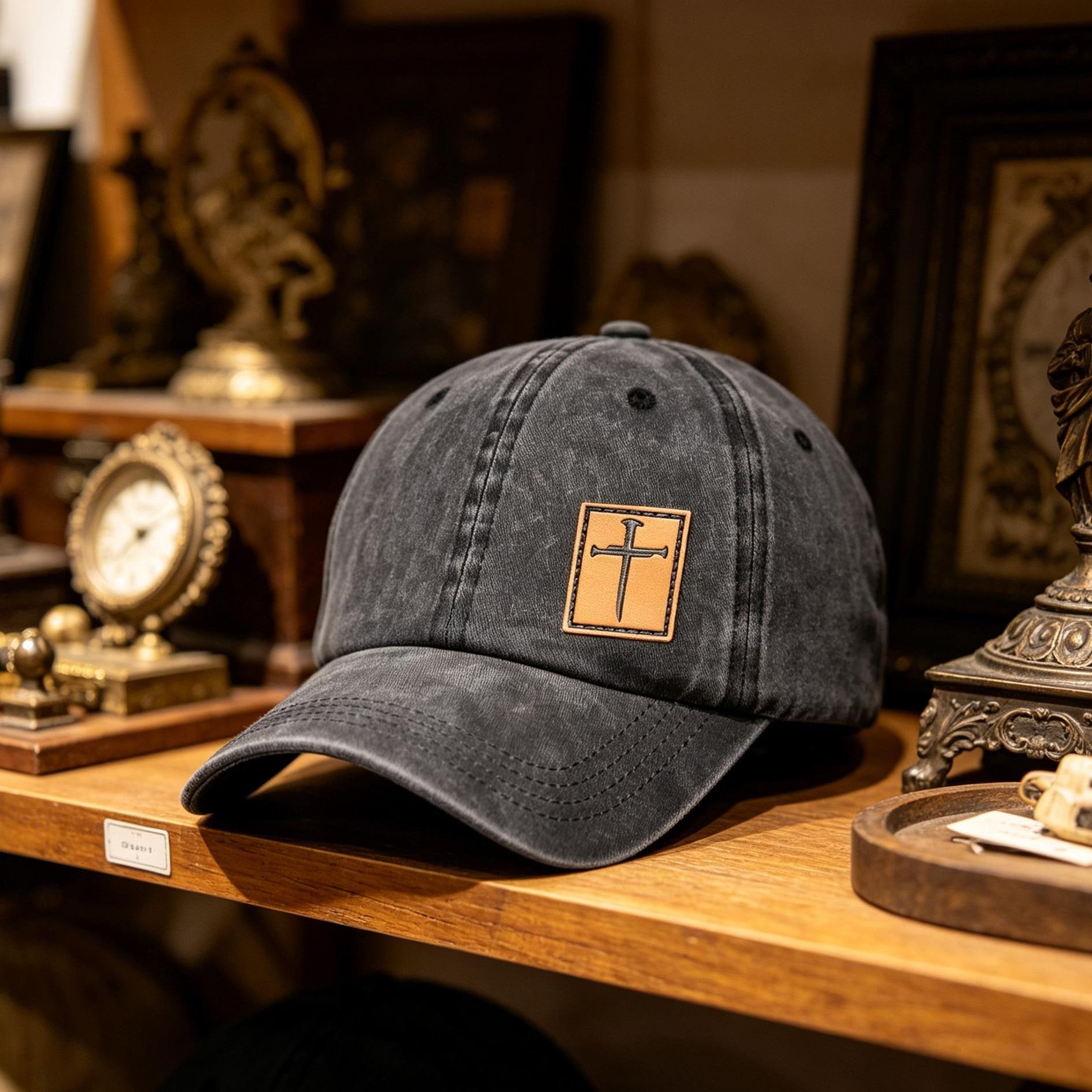 Vintage Cross Leather Patch Dad Hat | Timeless Faith & Style