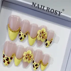 10pcs Handmade Press on Nails Middle Short Almond Nail Supplies, Cute Fake Nail Tips for Wedding Birthday Party Christmas Winter Fall