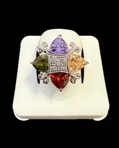 Multi Colored Stone Engagement Ring Silver