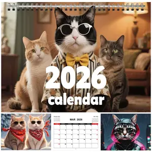 2026 Cat Calendar, 12-Month Plan Layout, Tech Style Dog Month Planner, Desktop & Wall Hanging, Encouragement & Entertainment, Home School Studio