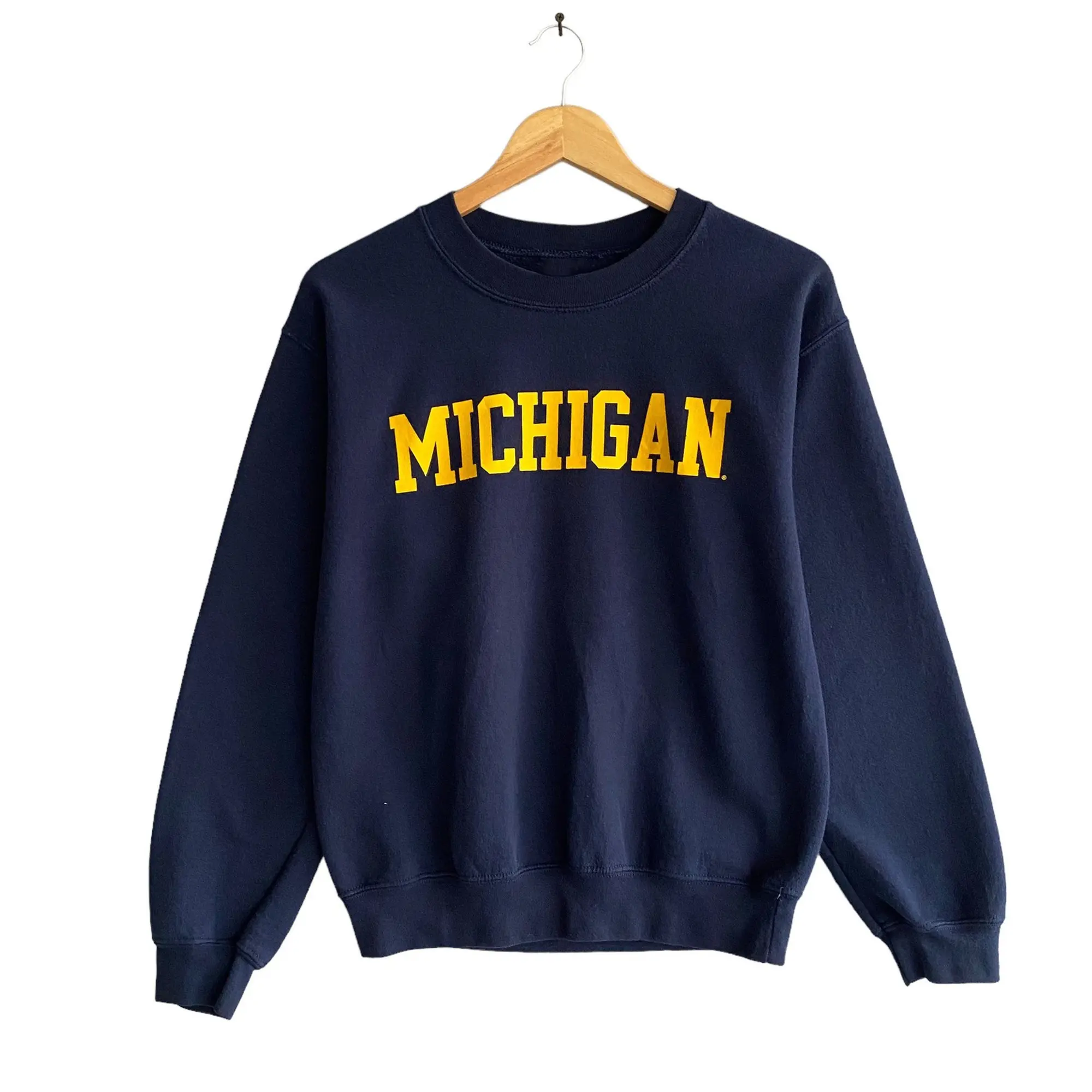 Vintage University Michigan Navy Sweatshirt, Michigan Crewneck Classic Cotton Fabric Menswear
