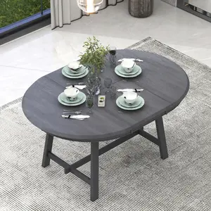 Wood Dining Table Round Extendable Dining Table for Dining Room (Gray)